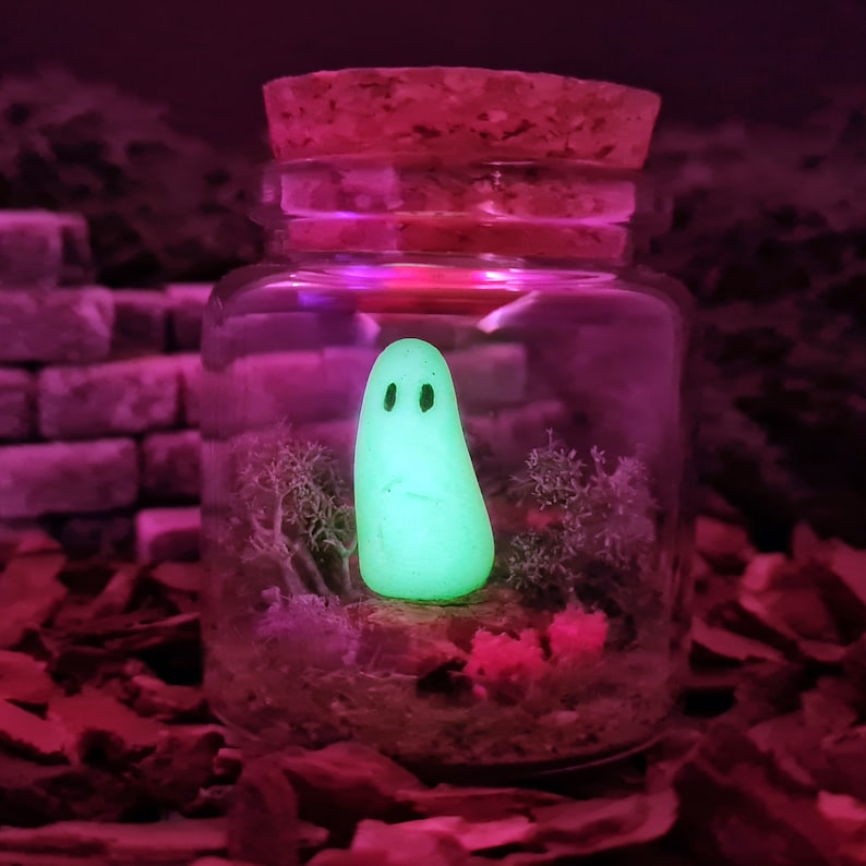 Jarling: Handmade Ghost in a Jar - Glowing Spooky Desk Buddy