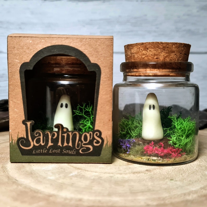 Jarling: Handmade Ghost in a Jar - Glowing Spooky Desk Buddy