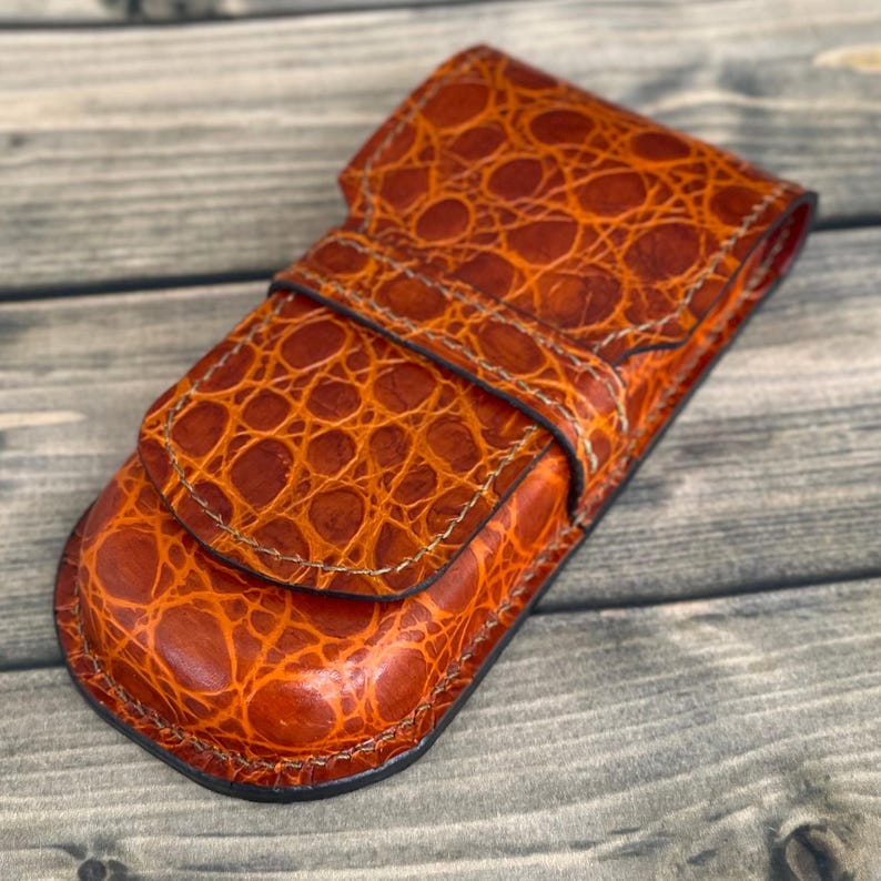 Brown Leather 3 Pen Case, Wet Molded Pen Holder, Fountain Pen Case, Luxury Pen Holder