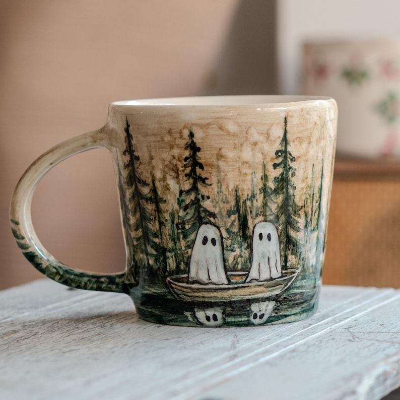Halloween Mug - Halloween Gift, Handmade Ceramic Mug, Handmade Pottery, Haunted Forest Ghosts, Funny Mug