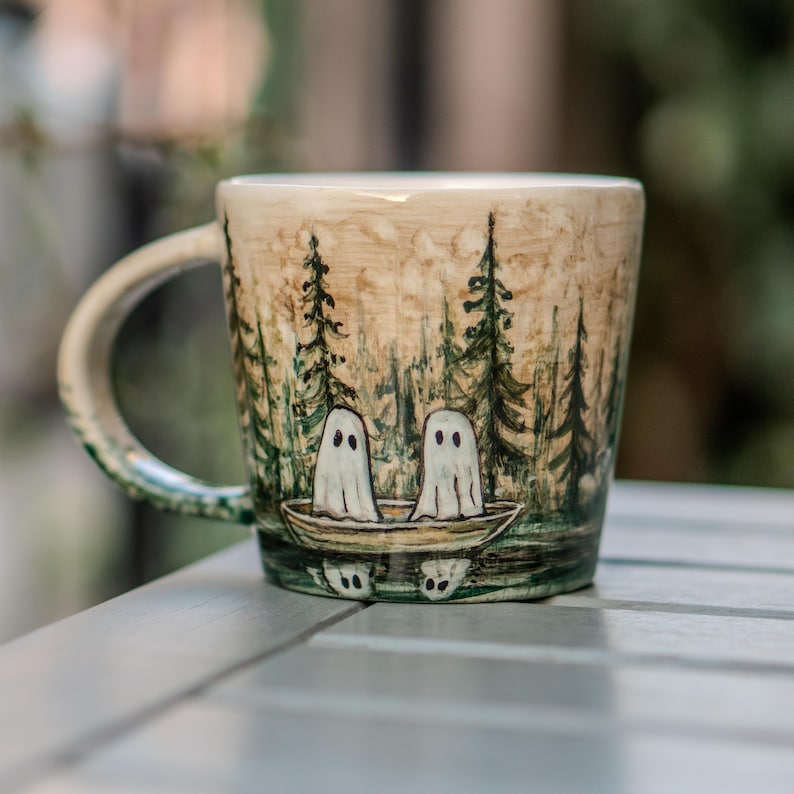 Halloween Mug - Halloween Gift, Handmade Ceramic Mug, Handmade Pottery, Haunted Forest Ghosts, Funny Mug
