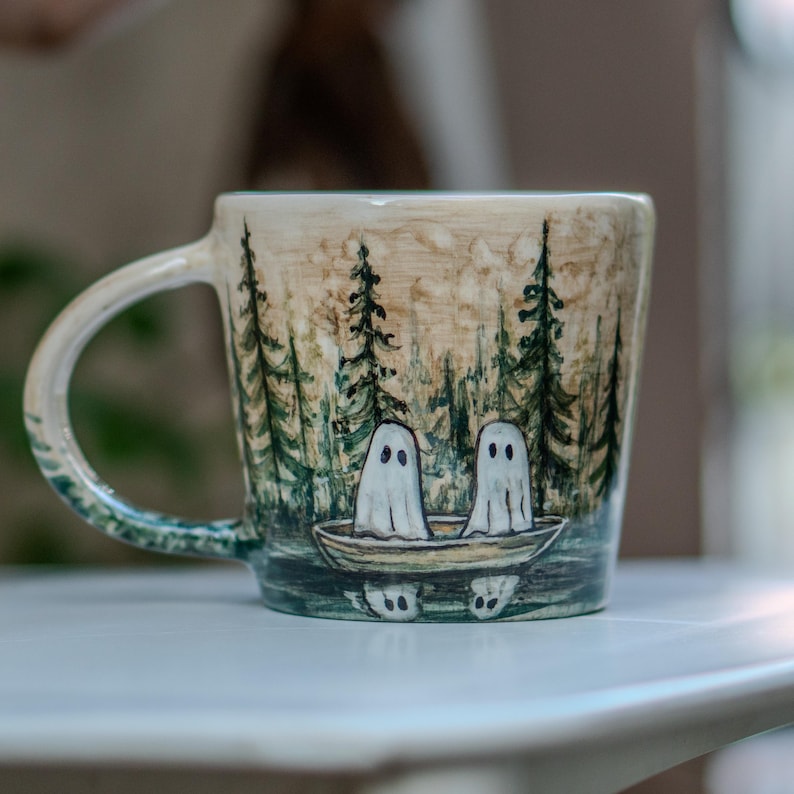 Halloween Mug - Halloween Gift, Handmade Ceramic Mug, Handmade Pottery, Haunted Forest Ghosts, Funny Mug