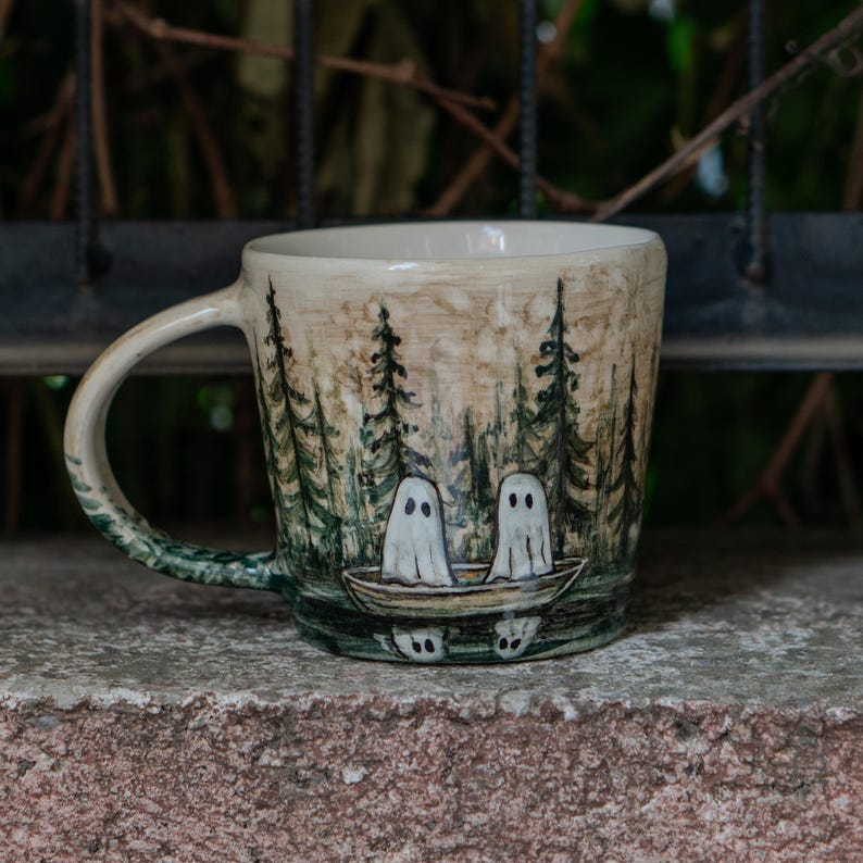 Halloween Mug - Halloween Gift, Handmade Ceramic Mug, Handmade Pottery, Haunted Forest Ghosts, Funny Mug