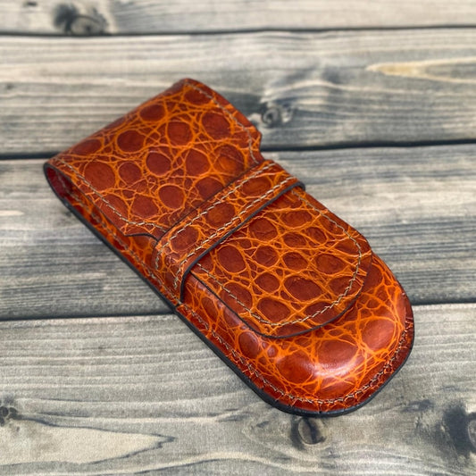 Brown  Leather 3 Pen Case, Wet Molded Pen Holder, Fountain Pen Case, Luxury Pen Holder