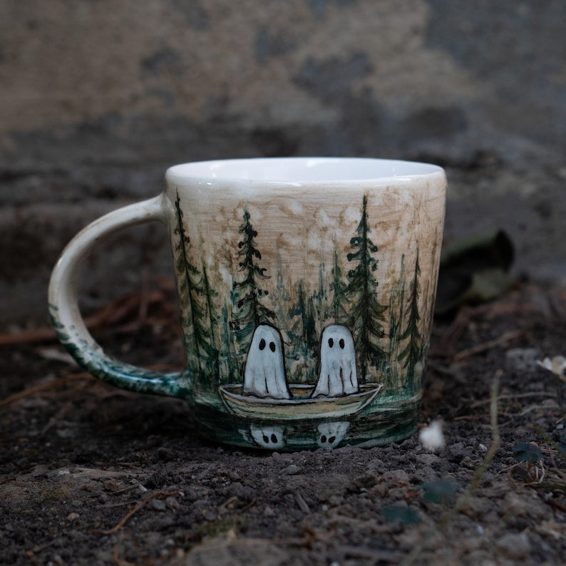 Halloween Mug - Halloween Gift, Handmade Ceramic Mug, Handmade Pottery, Haunted Forest Ghosts, Funny Mug