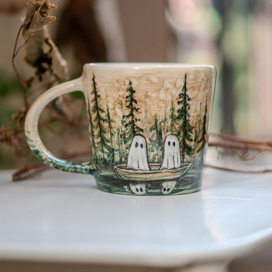 Halloween Mug - Halloween Gift, Handmade Ceramic Mug, Handmade Pottery, Haunted Forest Ghosts, Funny Mug